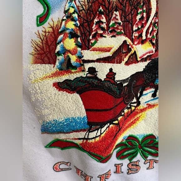 Vintage Merry Christmas Holiday Crewneck Sweatshirt Adult XL 90s Sweater Snow - Picture 5 of 6